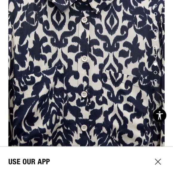 Zara Printed Midi Dress Blue and White Long Sleeve button front with tie waist - Picture 4 of 5